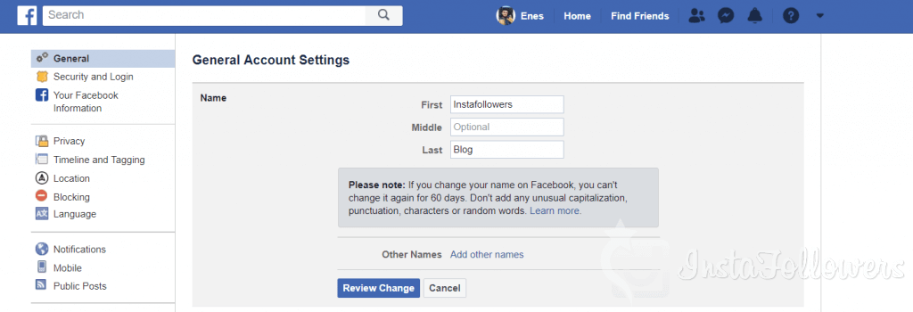 Change Your Name on Facebook