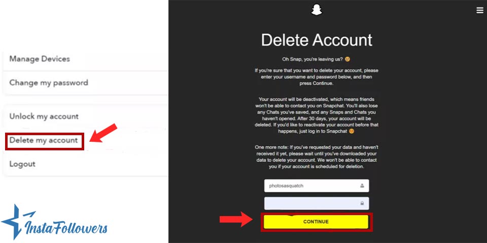 delete Snapchat account