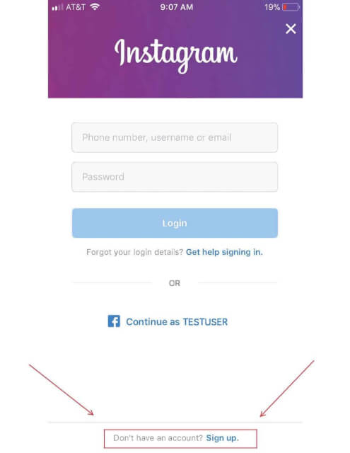 create account on Instagram