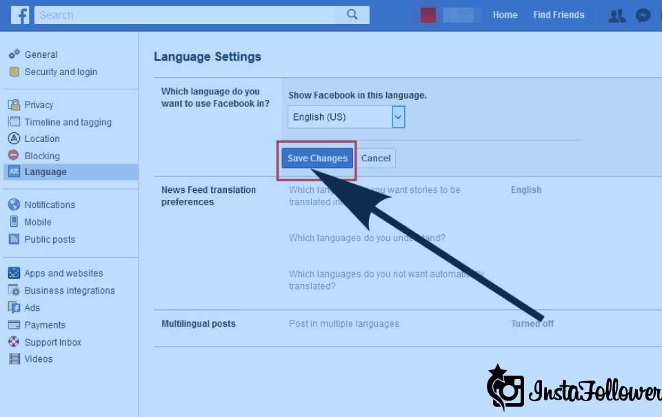 Change Facebook Language on Desktop