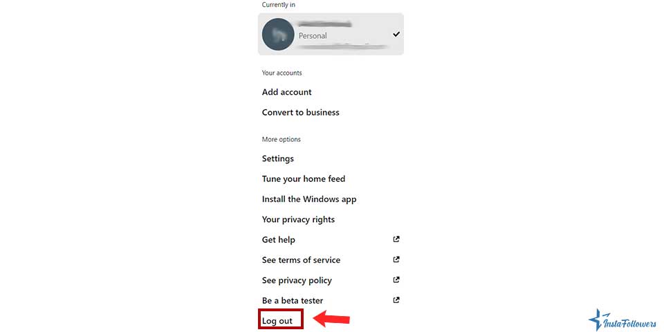 log out of Pinterest