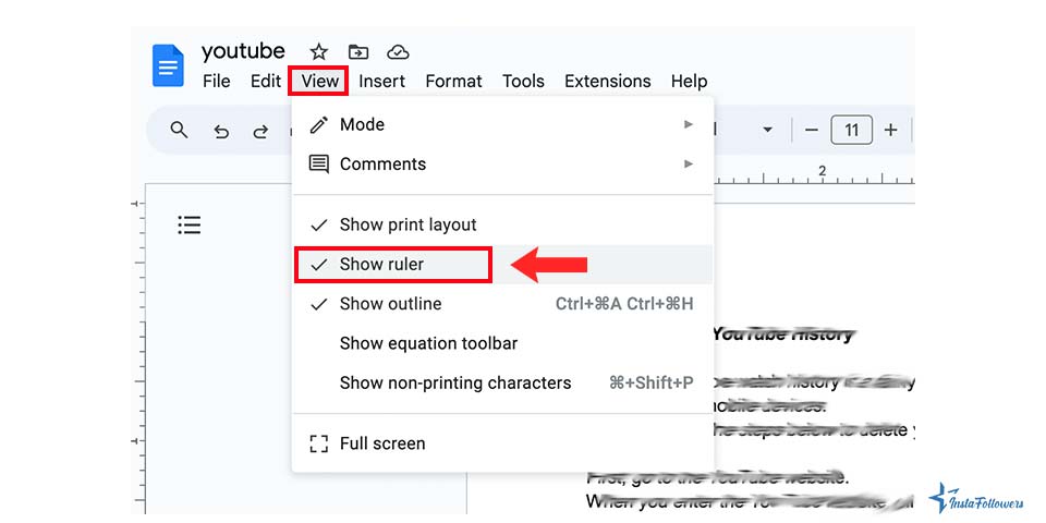 show ruler Google docs