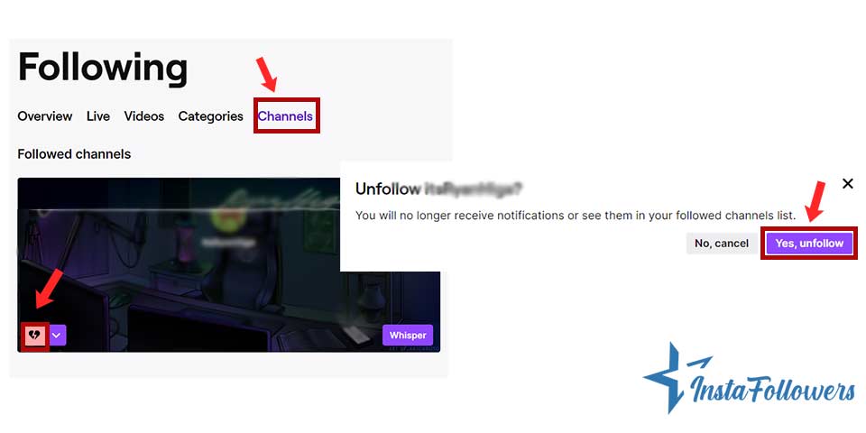 unfollow on Twitch desktop