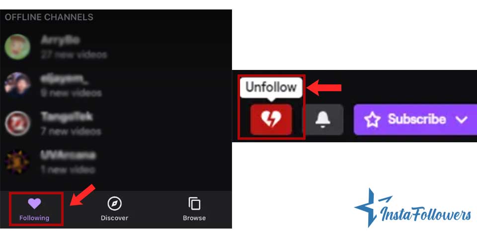 unfollow on Twitch mobile