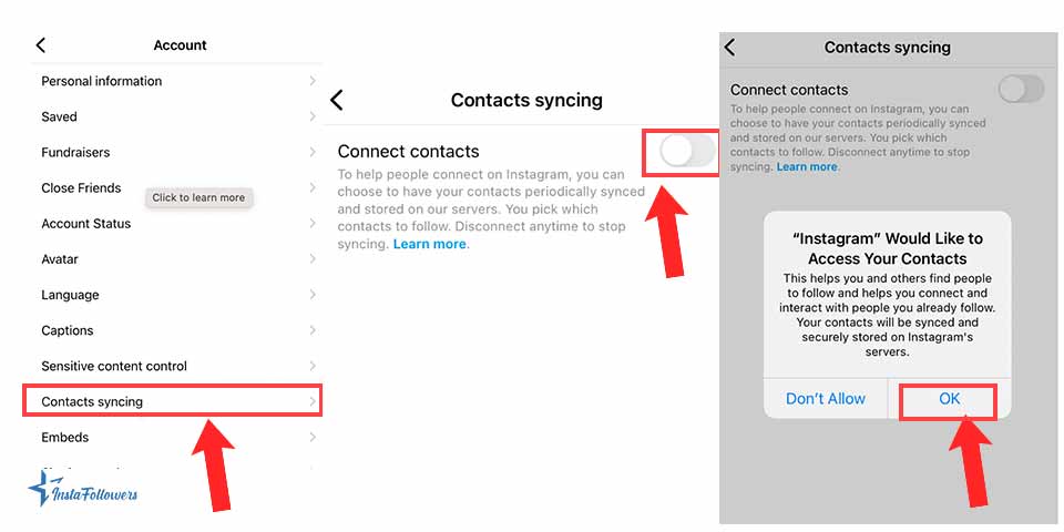 Instagram contact syncing