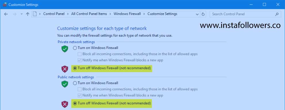 Disable Windows Defender Firewall