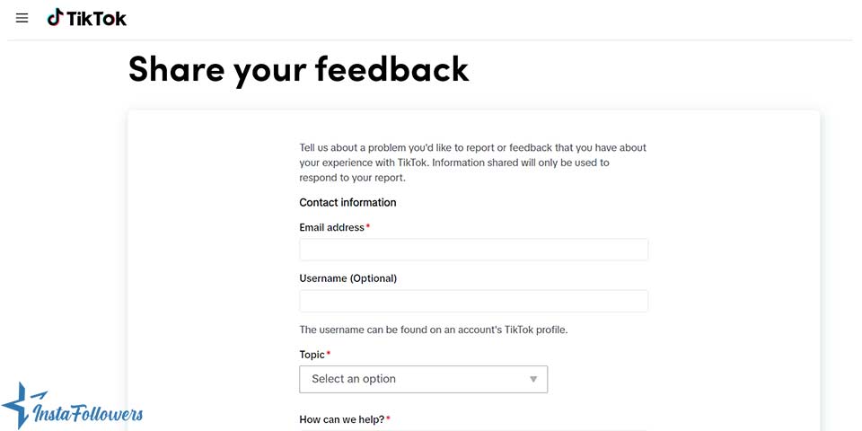 TikTok feedback form