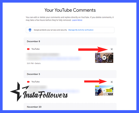 delete youtube comments
