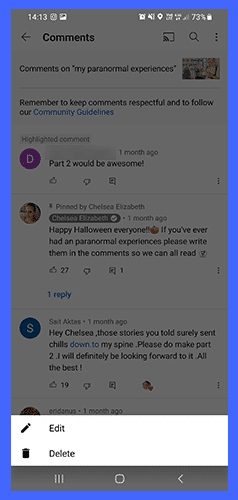 edit or delete youtube comments