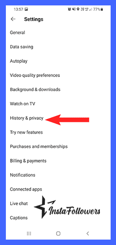 history and privacy on youtube mobile