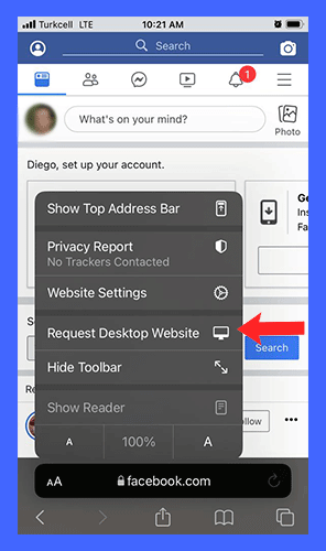 request desktop site facebook