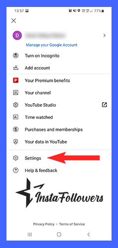 select settings on youtube mobile