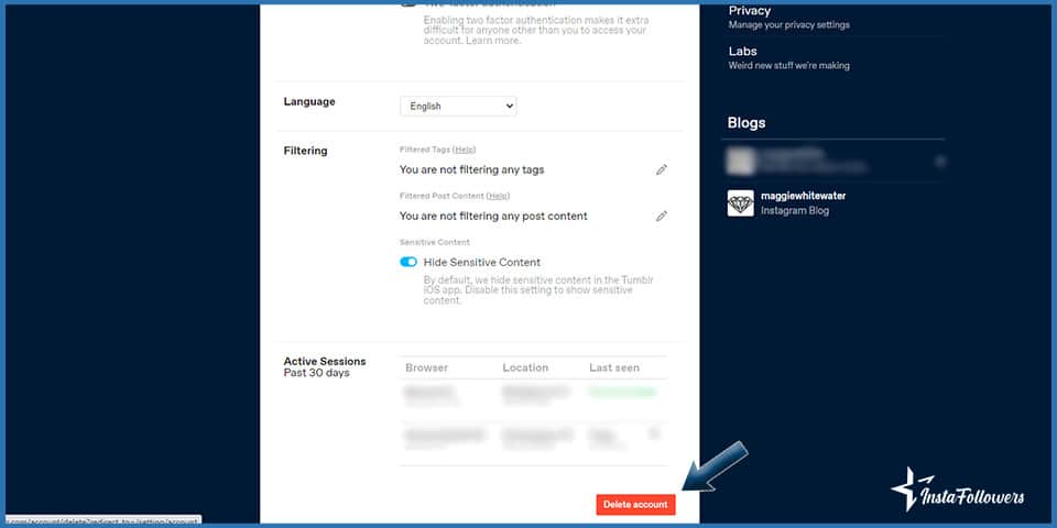 delete your tumblr account