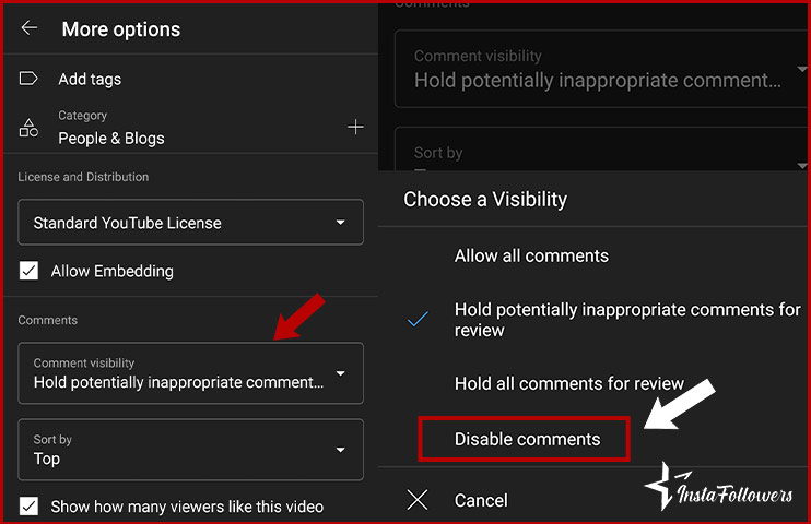 disable comments on youtube