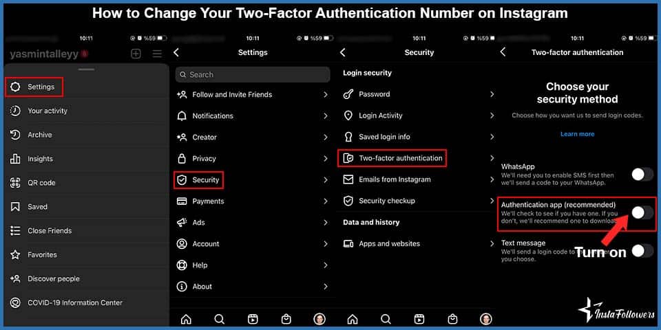 how to change two-factor authentication number on instagram