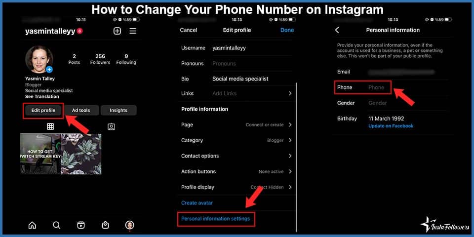 how to change your phone number on instagram