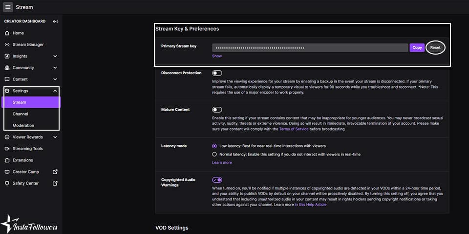 how to reset stream key