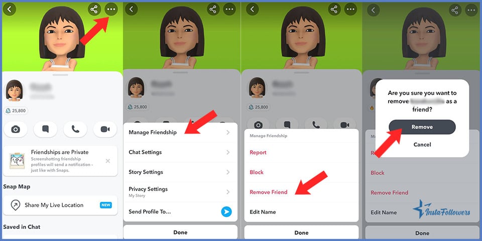 remove friends on snapchat
