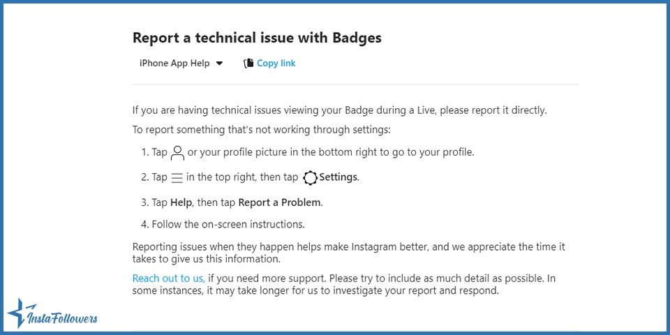 report a technical issue on Instagram