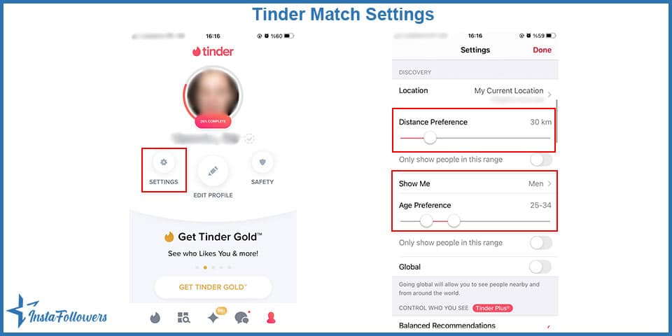 tinder match settings