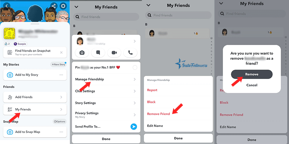 how to remove friends on snapchat on iphone