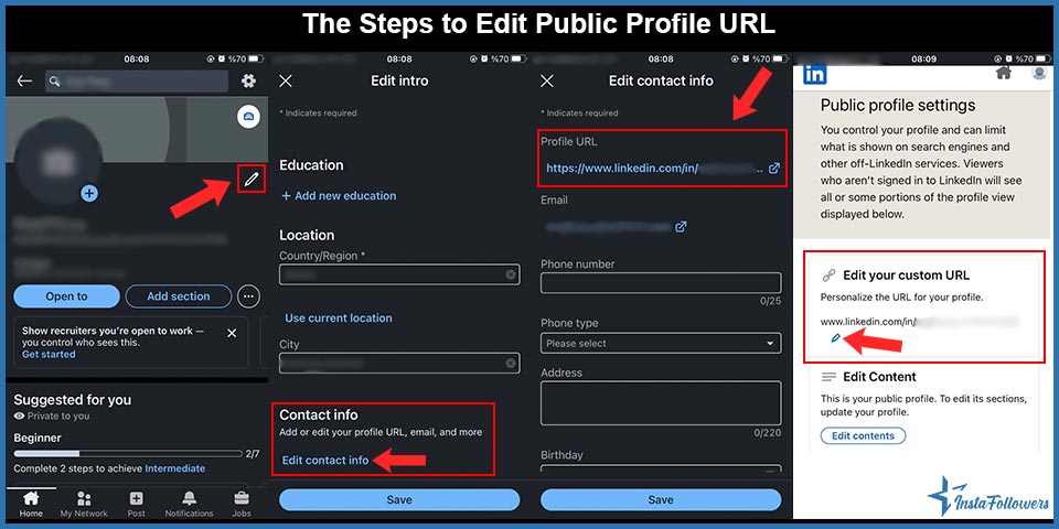 the steps to edit public profile url