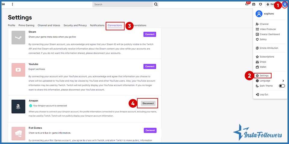disconnect amazon prime on twitch