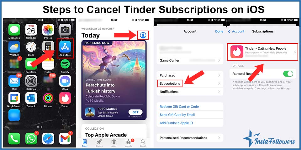 steps to cancel tinder subscriptions on ios