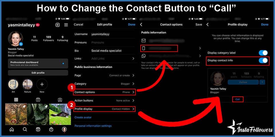 how to change the contact button to call