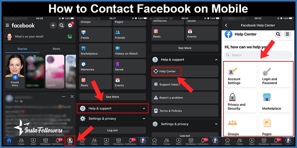 how to contact facebook on mobile