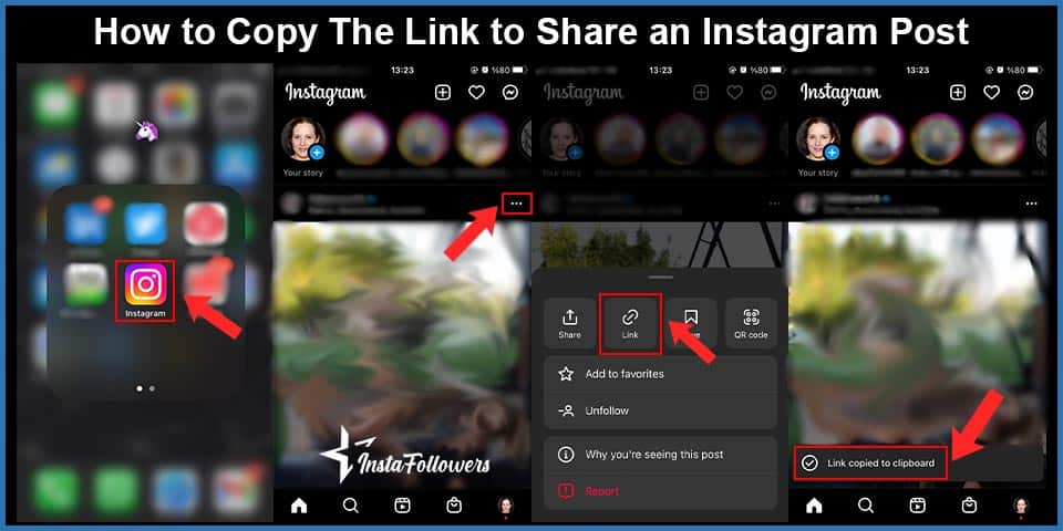 how to copy the link to share an instagram post