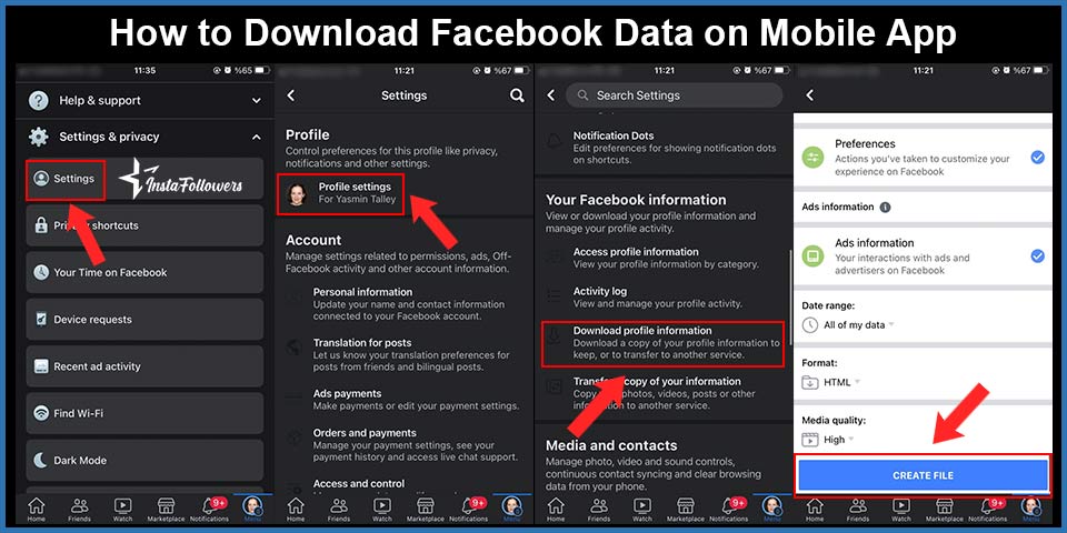 how to download facebook data on mobile app