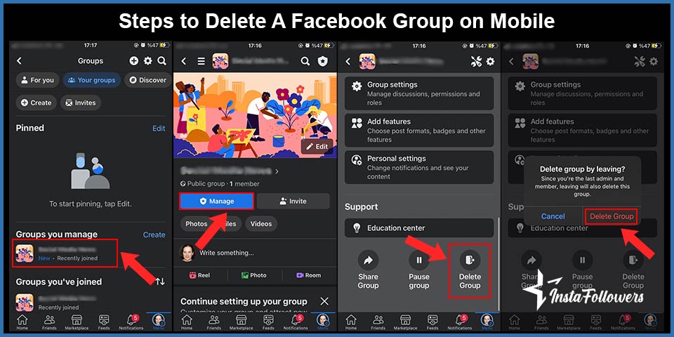 steps to delete a facebook group on mobile