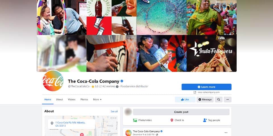 coca cola facebok page