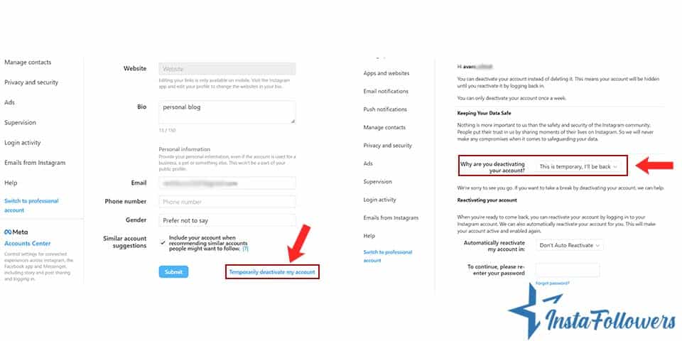 deactivate Instagram