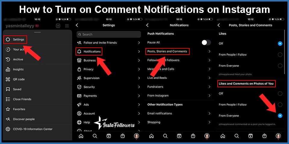 how to turn on comment notifications on instagram