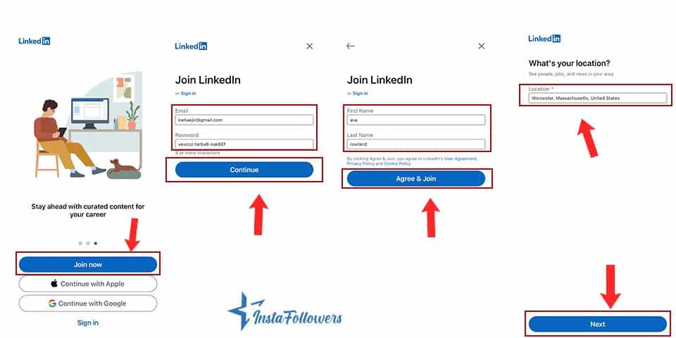 LinkedIn account create on mobile