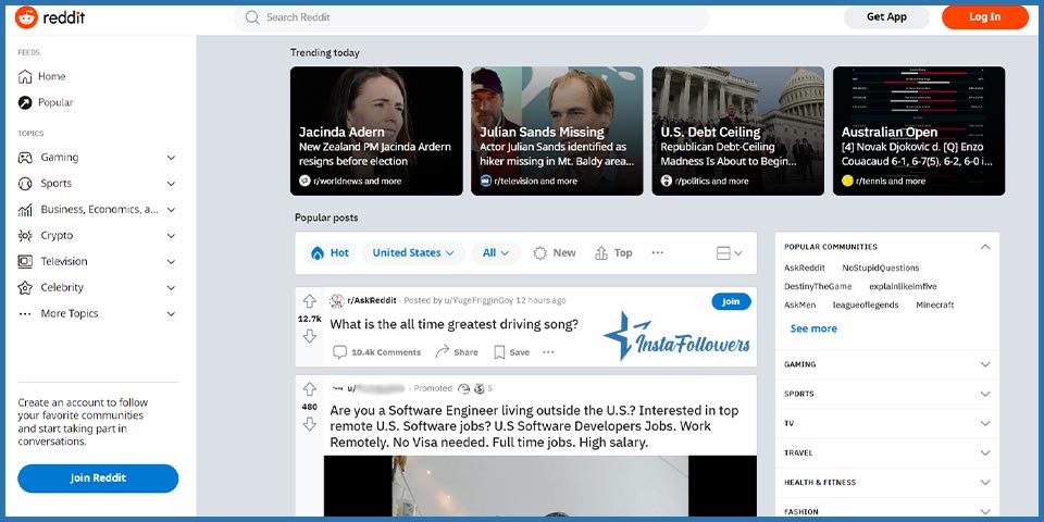 reddit homepage