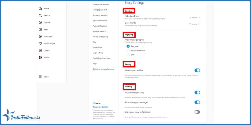 instagram story settings