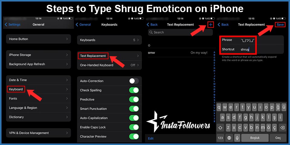 steps to type shrug emoticon on iphone