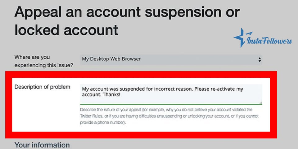 how to appeal to a twitter account