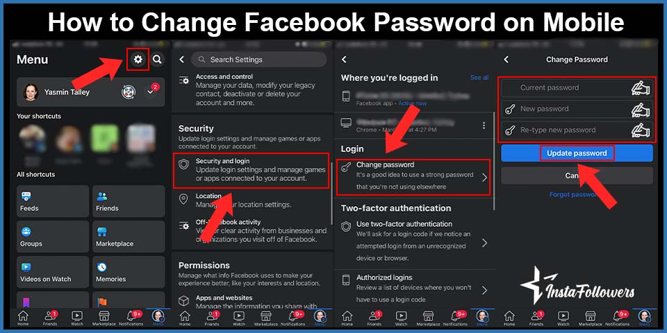 how to change facebook password on mobile