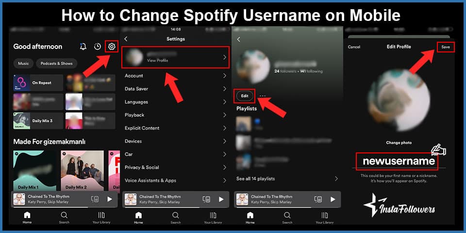 how to change spotify username on mobile