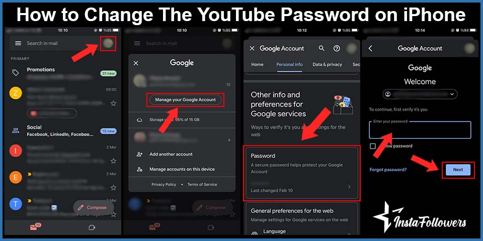 how to change the youtube password on iphone