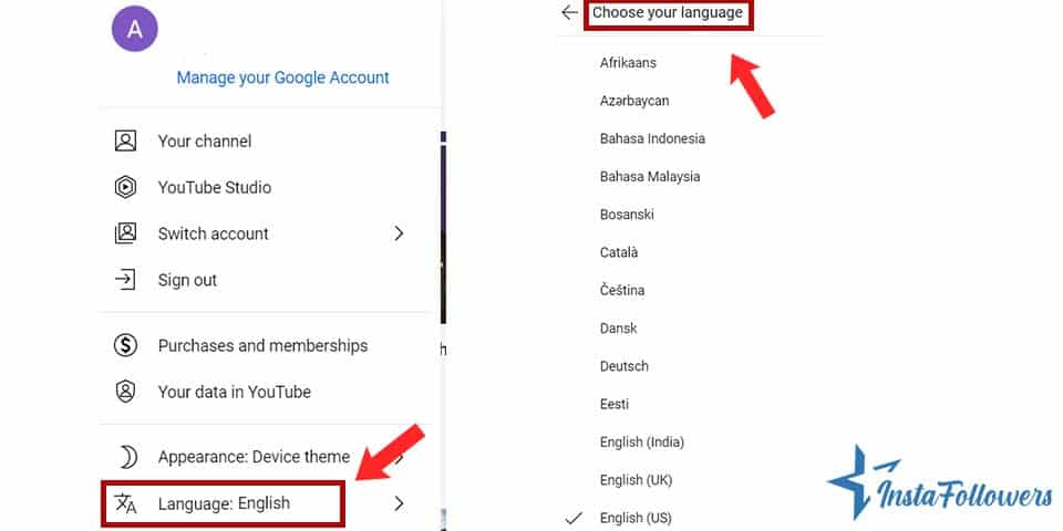 change YouTube language