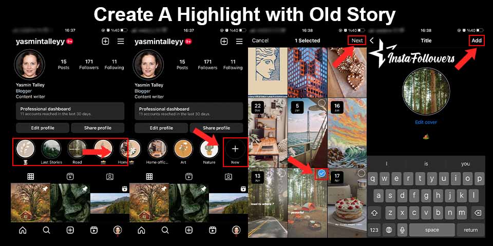 create a highlight with old story