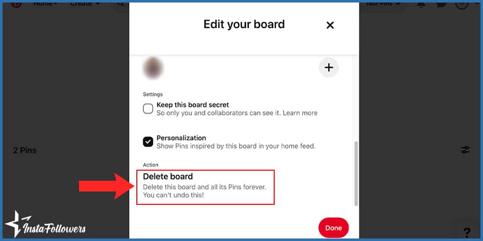 delete a pinterest board on a pc