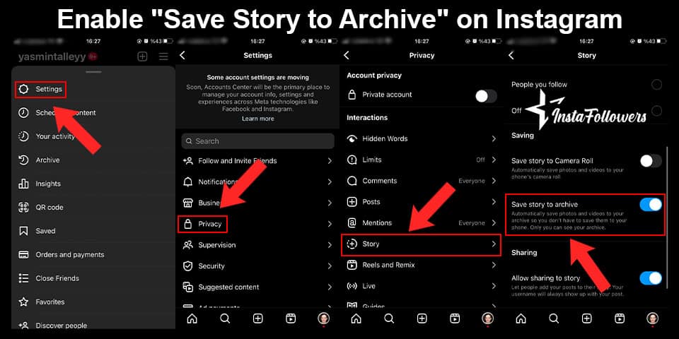 enable save story to archive on instagram