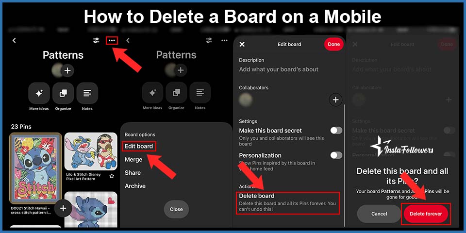 how to delete a board on a mobile