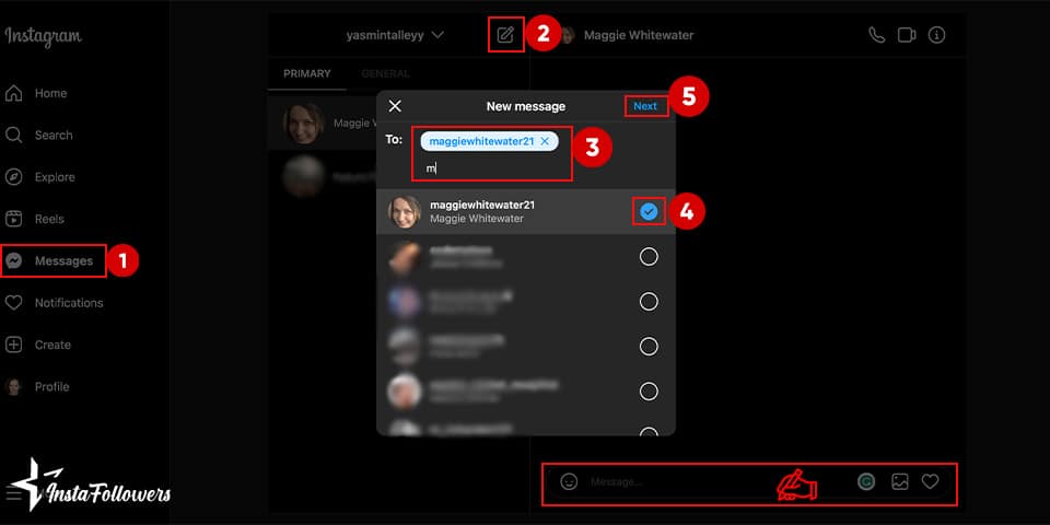 sending instagram dm on desktop
